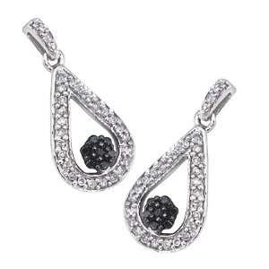    White and Black Diamond 14k White Gold Drop Earrings Jewelry