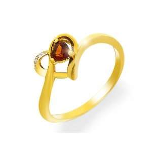   9ct Yellow Gold Garnet & Diamond Heart Ring Size: 6: Jewelry
