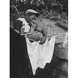  Boxer Floyd Patterson Doing Laundry at Training Quarters 