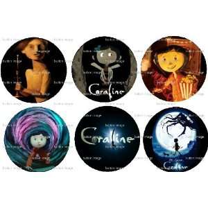   Set of 6 CORALINE Pinback Buttons   Movie Neil Gaiman 