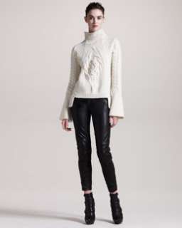 Alexander McQueen Mixed Knit Sweater & Leather Moto Pants