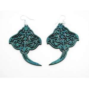  Teal Sea Ray Wooden Earrings: GTJ: Jewelry