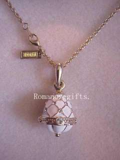 Russian Easter White Faberge EGG PENDANT w/ Necklace  