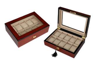 10 CHERRY WOOD ROSEWOOD WATCH JEWELRY DISPLAY CASE COLLECTOR BOX MENS 