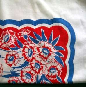 Vintage Blue Red White Floral Tablecloth 45 X 49.5  
