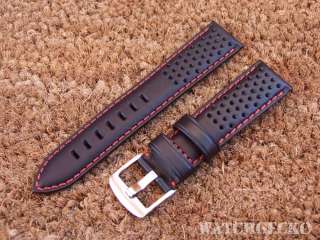   Version   Genuine Italian Leather Watch Strap in Black / Red  
