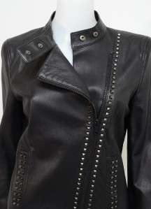   DKNY Donna Karan M Medium Black Studded Motorcycle Leather Jacket $429