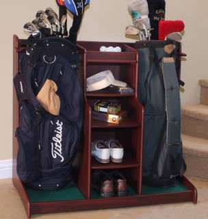 New Double GOLF BAG STORAGE RACK with accessory shelves  