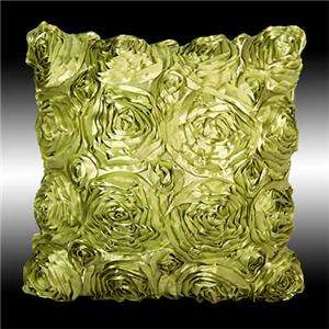 2X NEW LIME GREEN 3D RAISED ROSE THROW PILLOW CASES 16  