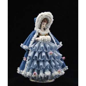 Winter Lady in Blue German Dresden Lace Figurine 