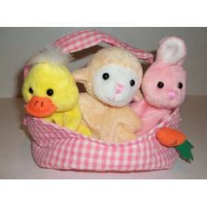  Duck, Lamb and Bunny In Basket Finger Puppet Plush Toys 