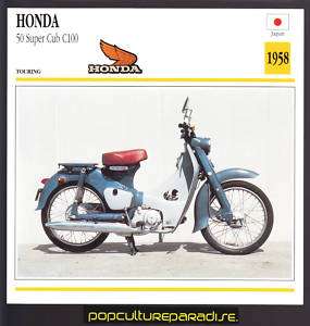 1958 HONDA 50 Super Cub C100 MOTORCYCLE SCOOTER CARD  