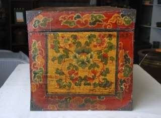 Large Tibetan Storage Trunk Wood Hope Chest Handpainted With Buddhist 