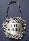 PEWTER CELEBRATE WINE BOTTLE SIGN LABEL JEWELRY GRAPES