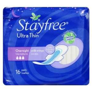  Stayfree Overnight Maxi Pads   Ultra Thin with Wings, 16 