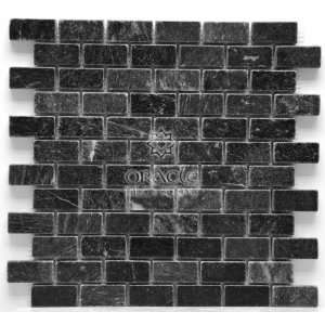  Black 1 X 2 Tumbled Marble Brick Mosaic Tile