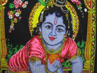 Hindu Deity God Blue Baby KRISHNA India Wall Hanging L  