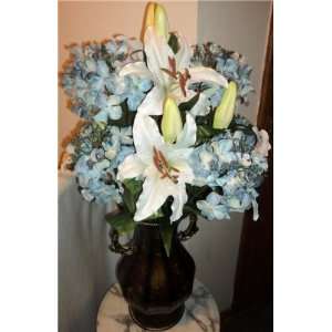   & White Lily Silk Flower Arrangement 