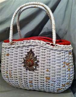   Koret Wicker Handbag Leather Basket Weave Purse Tote Coin Tresor Italy