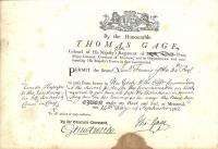 1762 GENERAL THOMAS GAGE PERMIT TO CARRY MAIL 22nd REGIT AUTOGRAPHED 