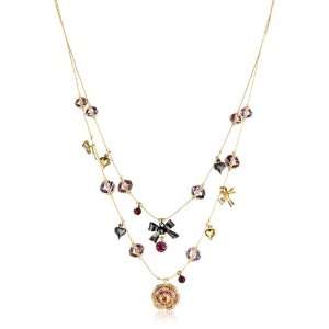  Betsey Johnson Iconic Ombre Rose 2 Row Illusion Necklace 