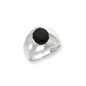    Sterling Silver Oval Black Stone Mens Greek Key Ring Jewelry