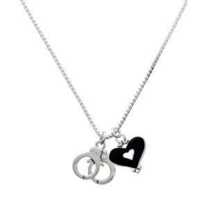  Silver Handcuffs and Black Heart Charm Necklace: Jewelry