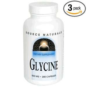  Source Naturals Glycine, 500mg, 200 Capsules (Pack of 3 