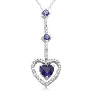   Created Ceylon Sapphire with Diamonds Heart Pendant, 18 Jewelry
