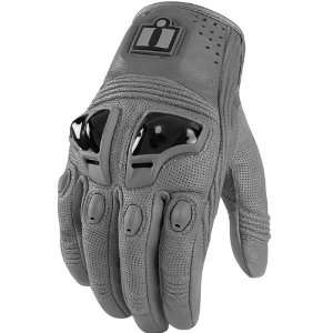  Icon Justice Mens Leather Street Motorcycle Gloves   Grey 