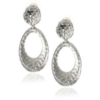 Clara Kasavina Hammered Silver Tone Small Oval Drop Earrings 