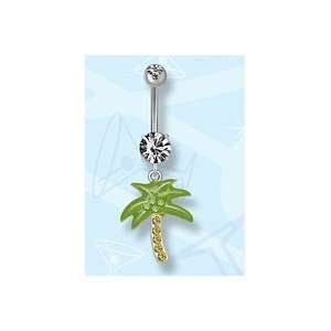  Crystal Palm Tree Dangle Navel Belly Ring 