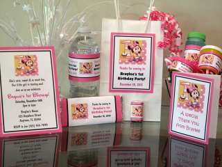 Minnie Mouse 1st Birthday Invitations Favor Water Candy  
