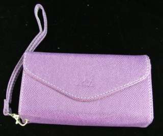 LADIES PURPLE PURSE MOBILE CELL PHONE HOLDER WALLET W/ CARD SLOT POUCH 