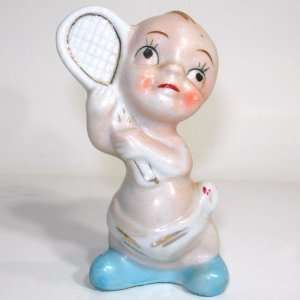   Japan Miniature Porcelain Baby with Tennis Racket Figurine Everything