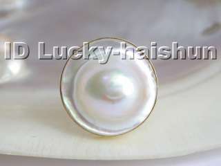 AAA 100% 25mm natural South Sea white Mabe Pearls Rings  