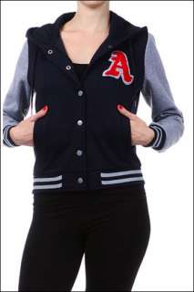 New Girl&Women Letter A Varsity Letterman Baseball Hoodie Jacket 