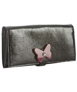 Furla onyx crinkled patent leather New Bloom butterfly snap wallet