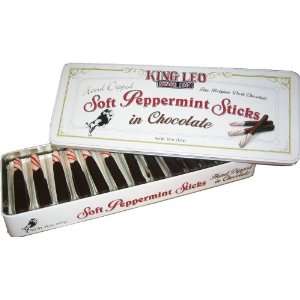 King Leo Chocolate Dipped Soft Peppermint Sticks 16oz. Gift Tin 