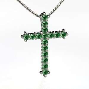  Large Brilliant Cross, Platinum Necklace with Emerald 
