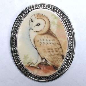 Broken China Jewelry Wedgwood Owl Sterling Pin Brooch  