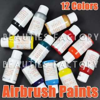 12 COLOR PRO AIRBRUSH PAINTS Nail Art Ink #109  