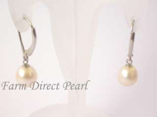 Genuine AAA White Pearl Dangle Earrings SILVER Leverback Cultured 