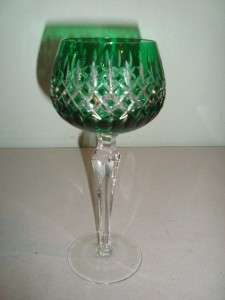 CZECH CUT GLASS Green BOHEMIAN TALL GOBLET WINE GLASS