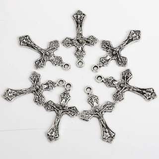 30Pc Tibetan Silver Carved Cross Style Charms Pendants  