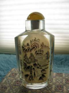   Oriental Reverse Painting Men Mountain Perfume Snuff Glass Bottle Box
