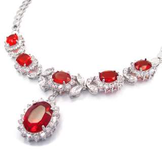   necklace material 18k white gold plated stone color red ruby stone cut