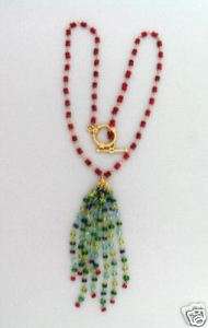 ESTATE 18K GOLD RUBY AND MULTI STONE HAND WIRED RONDELL BEAD TOGGLE 