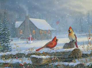 SNOWY CABIN   CARDINALS by Sam Timm  