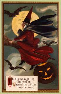 BROOM WITCH CAT FLY HALLOWEEN SCARY PUMPKIN REPR POSTER  